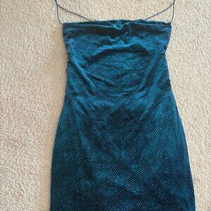 Teal Sparkle Strappy Party Dress Crowl Neck